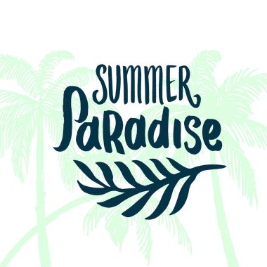 Vektör el illüstrasyon tropikal elemanları ile yazı yaz saati alıntı çekilmiş