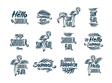 Vektör el illüstrasyon tropikal elemanları ile yazı yaz saati alıntı çekilmiş