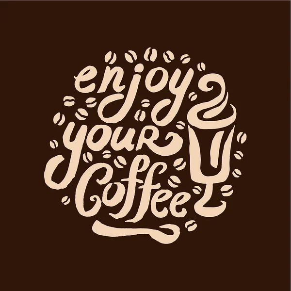 Vektor handgezeichnet Kaffee Zitat Schriftzug Illustration Komposition mit Tasse Symbol — Stockvektor