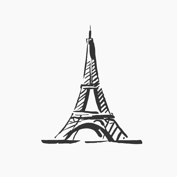 Вектор рука гужовий ілюстрація Париж силует знаменитого будівлі на білому тлі. — стоковий вектор