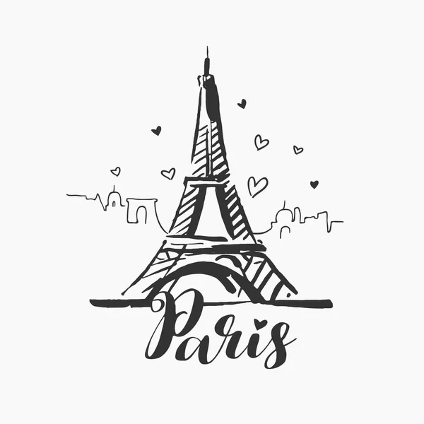 Vektör el Paris ünlü bina silueti beyaz zemin üzerine çizilen illüstrasyon.