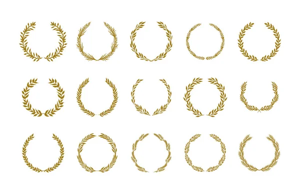 Gold laurel foliage wreath vector illustration set on white background — Stock Vector