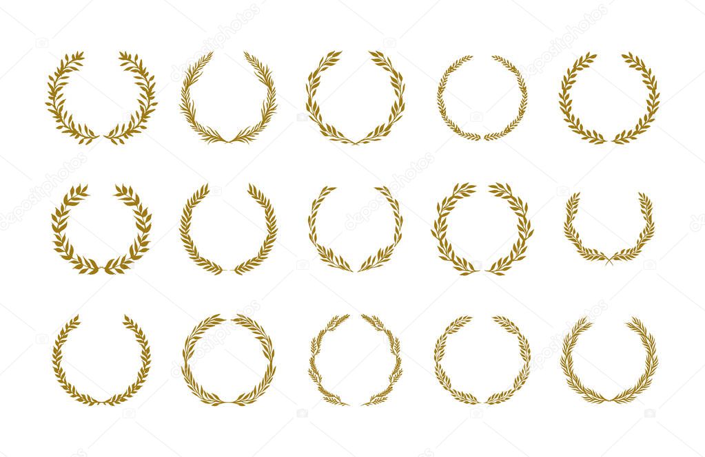 Gold laurel foliage wreath vector illustration set on white background