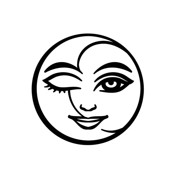 Símbolo oculto - as faces estilizadas da lua e do Sol Unidos num disco, rodeado por estrelas. Ilustração gráfica vetorial . — Vetor de Stock