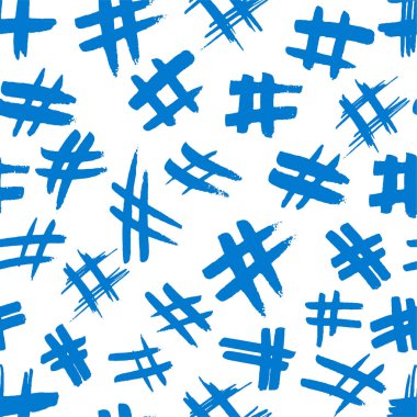 Hashtag işaretler. Sayı işareti, karma veya sayı işareti. Seamless modeli el beyaz bir arka plan üzerinde izole sembolleri boyalı. Vektör çizim