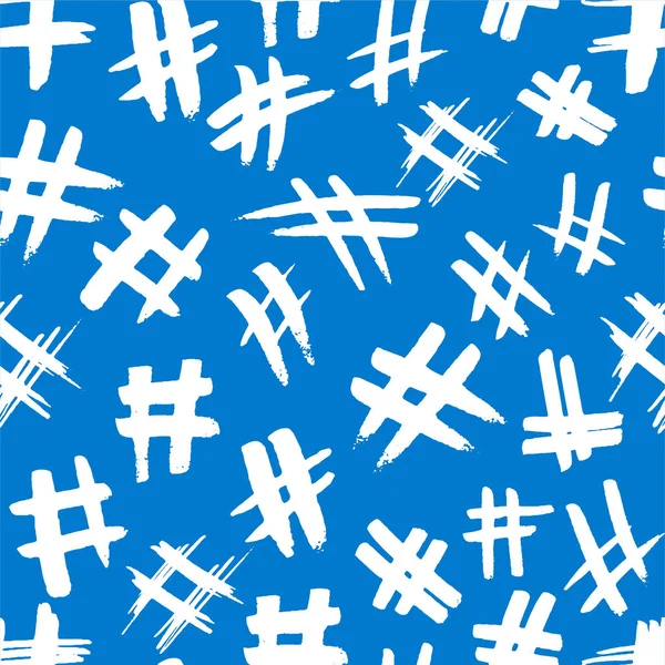 Hashtag tecken. Nummertecken, hash eller nummertecken. Seamless mönster av hand målade symboler isolerad på en vit bakgrund. Vektorillustration — Stock vektor