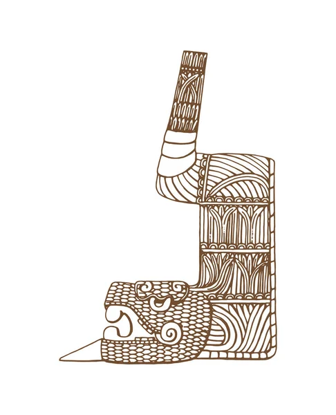 Vintage gráfico maya glifos, inca e azteca zodíaco ornamentos e símbolos no velho estilo indiano americano.Ilustração vetorial e desenho doodle para design . — Vetor de Stock