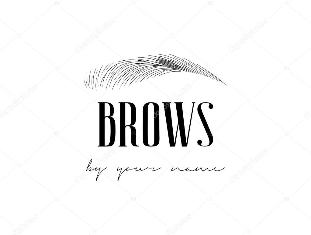 Beautiful vector hand drawing eyebrows for the logo of the master on the eyebrows. Business card template.