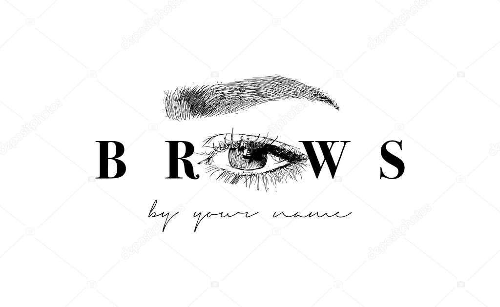 Beautiful vector hand drawing eyebrows for the logo of the master on the eyebrows.