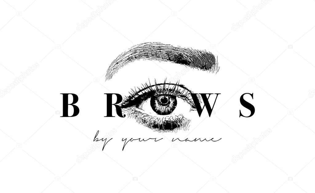 Beautiful vector hand drawing eyebrows for the logo of the master on the eyebrows.
