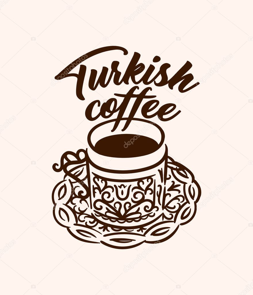 Vector hand drawn illustration concept of Turkish coffee cup symbol icon