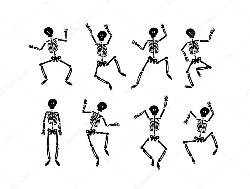 Vector hand drawn illustration concept of Dancing happy halloween skeleton