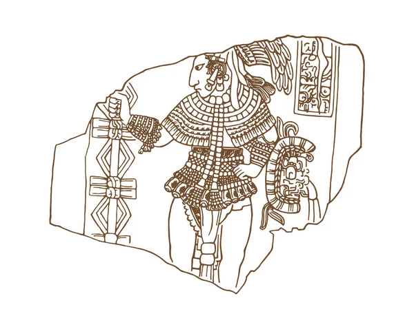 Vintage gráfico maya glifos, inca e azteca zodíaco ornamentos e símbolos no velho estilo indiano americano.Ilustração vetorial e desenho doodle para design . — Vetor de Stock