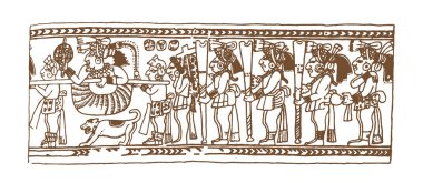 Vintage grafik maya Glifler, İnka ve Aztek zodyak süsler ve semboller eski Kızılderili stilinde. Vektör çizim ve tasarım için çizim doodle. 