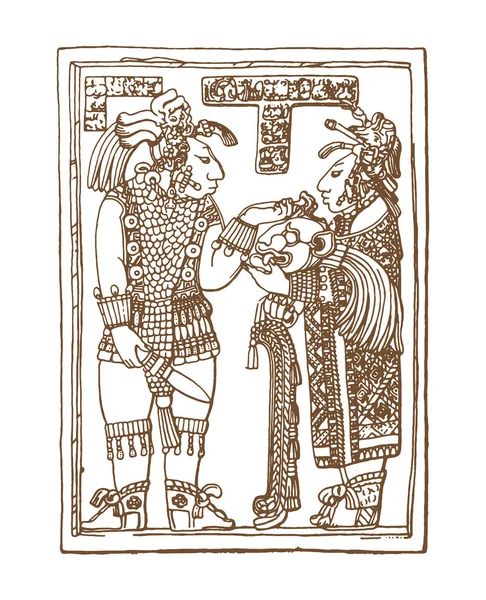 Glifos maya gráficos vintage, inca y azteca adornos zodiacales y símbolos en estilo indio americano viejo.Ilustración vectorial y dibujo doodle para el diseño . — Vector de stock
