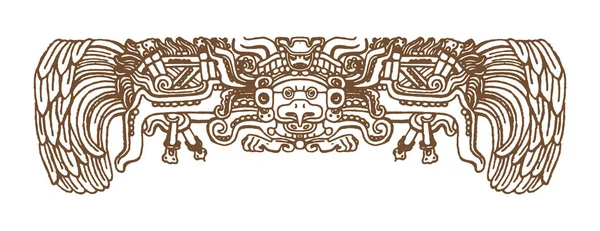 Vintage gráfico maya glifos, inca e azteca zodíaco ornamentos e símbolos no velho estilo indiano americano.Ilustração vetorial e desenho doodle para design . —  Vetores de Stock