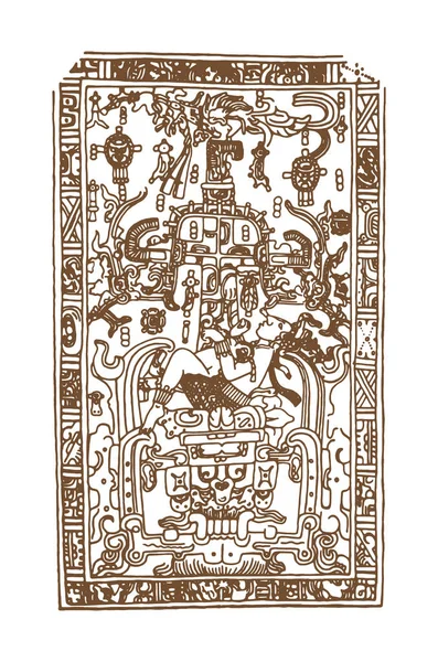 Vintage gráfico maya glifos, inca e azteca zodíaco ornamentos e símbolos no velho estilo indiano americano.Ilustração vetorial e desenho doodle para design . — Vetor de Stock