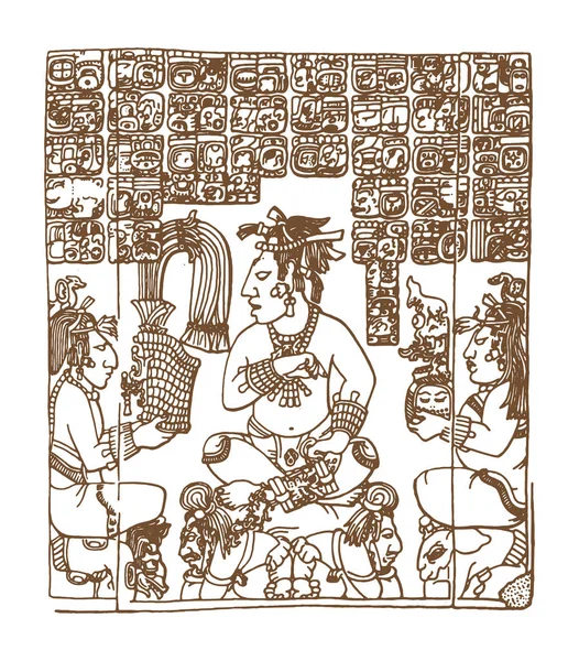 ビンテージ グラフィック マヤのグリフ、インカやアステカの干支飾り、古いインディアン スタイルのシンボルです。ベクトル イラストおよびデザインを描く落書き. — ストックベクタ