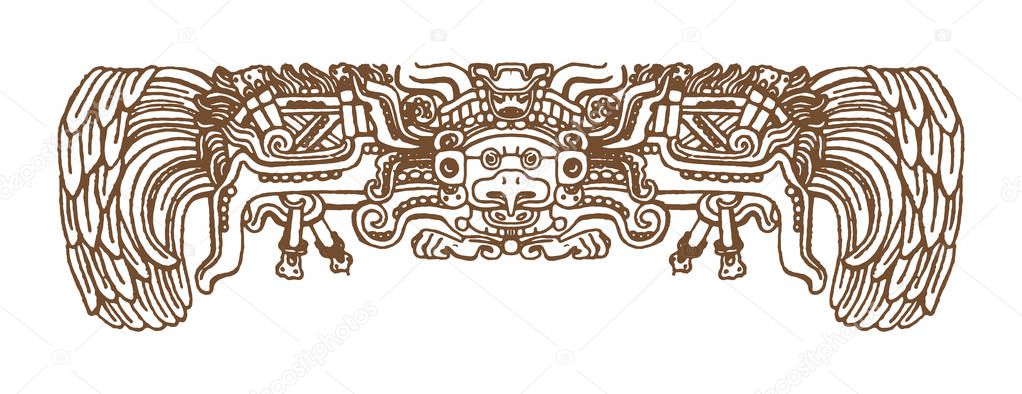 Vintage graphic maya glyphs, inca and aztec zodiac ornaments and symbols in old american indian style.Vector illustration and doodle drawing for design. 