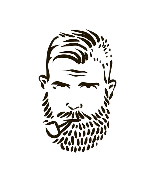 Marinero hipster vintage dibujado a mano con barba gruesa y tubo sobre fondo blanco — Vector de stock