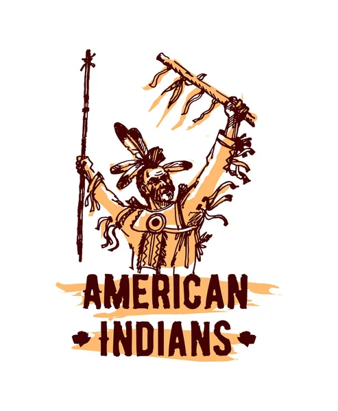 Illustrazione vettoriale disegnata a mano indiana nativa americana isolata su sfondo bianco — Vettoriale Stock