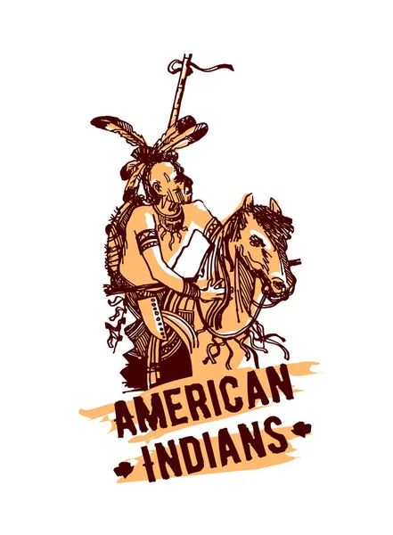 Native american Indiaanse hand getrokken vectorillustratie geïsoleerd op witte achtergrond — Stockvector