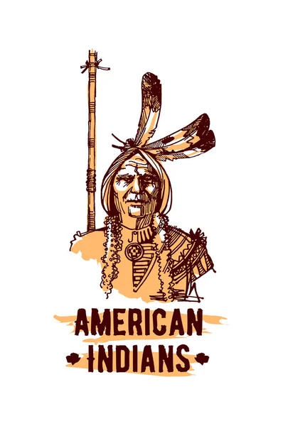 Ilustração vectorial nativa americana desenhada à mão indígena isolada sobre fundo branco —  Vetores de Stock