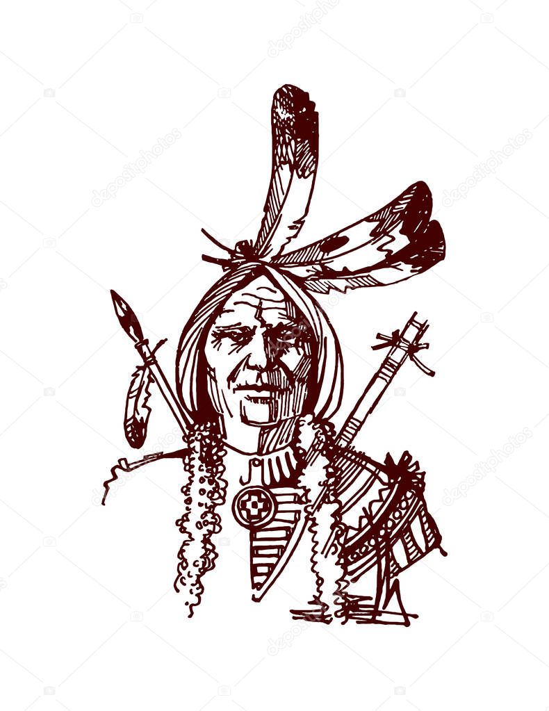 Native american indian hand drawn vector illustration isolated on white background