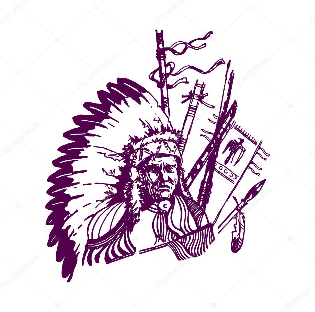 Native american indian hand drawn vector illustration isolated on white background