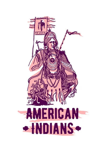 Native american indian handritad vektorillustration isolerade på vit bakgrund — Stock vektor