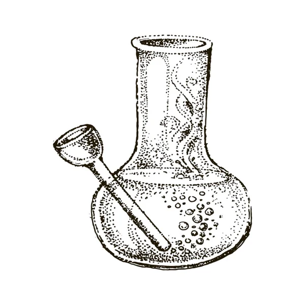 Vector mão desenhada Medical marijuana bong ilustração no fundo branco . —  Vetores de Stock