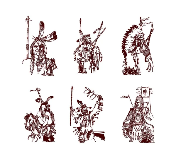 Native american indian wektor ilustracja na białym tle — Wektor stockowy