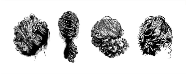 向量典雅复古妇女波浪发型手绘例证查出在白色背景 — 图库矢量图片