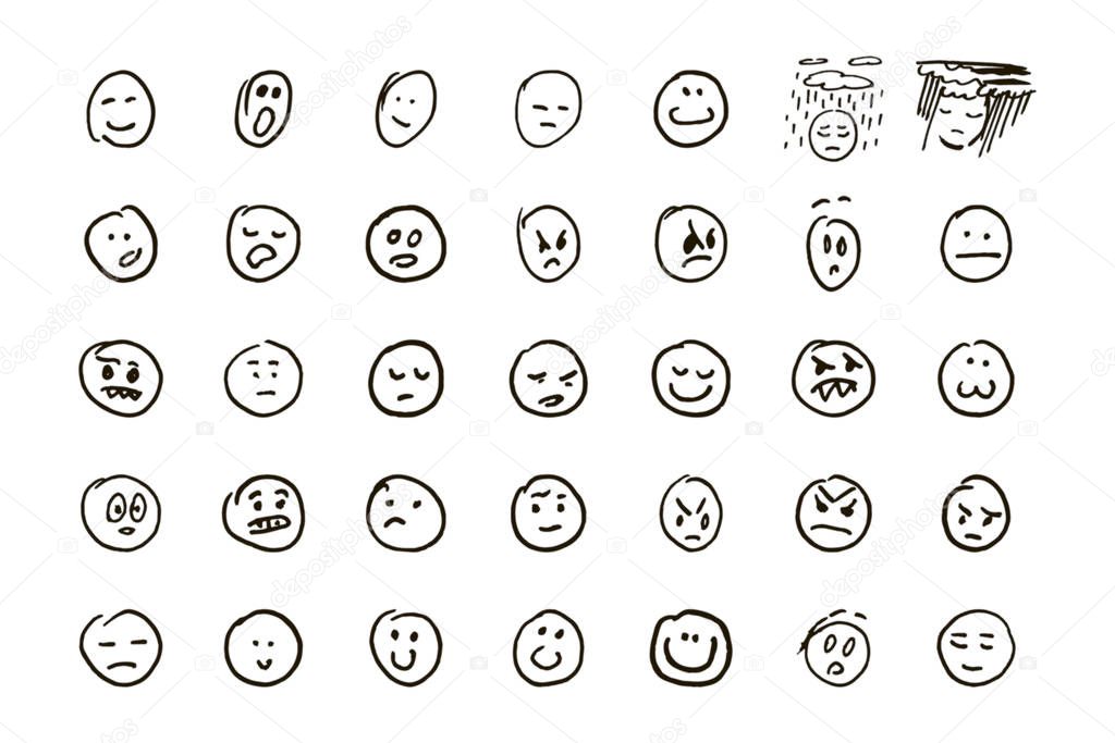 Sketch of hand drawn set of cartoon emoticon emoji on white background