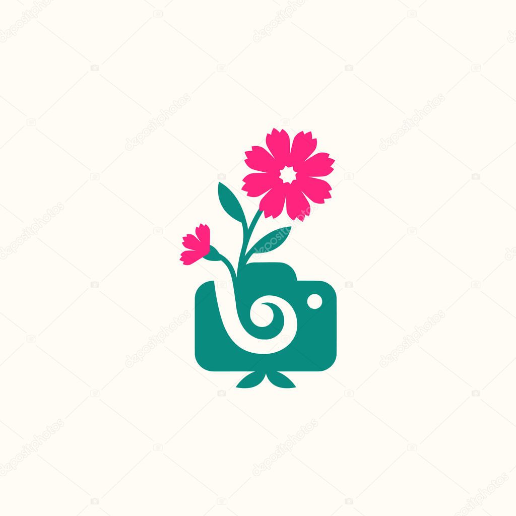 Vector illustration concept of photography camera logo  template with flower