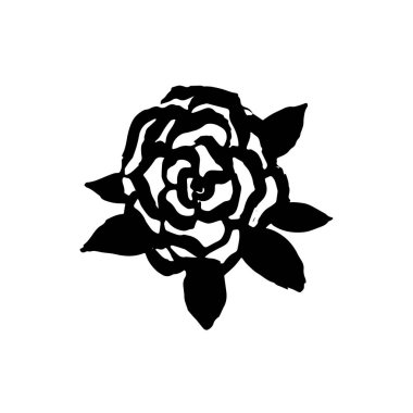 Vektör el siyah renk eski okul dövme gül beyaz zemin üzerine çekilmiş.