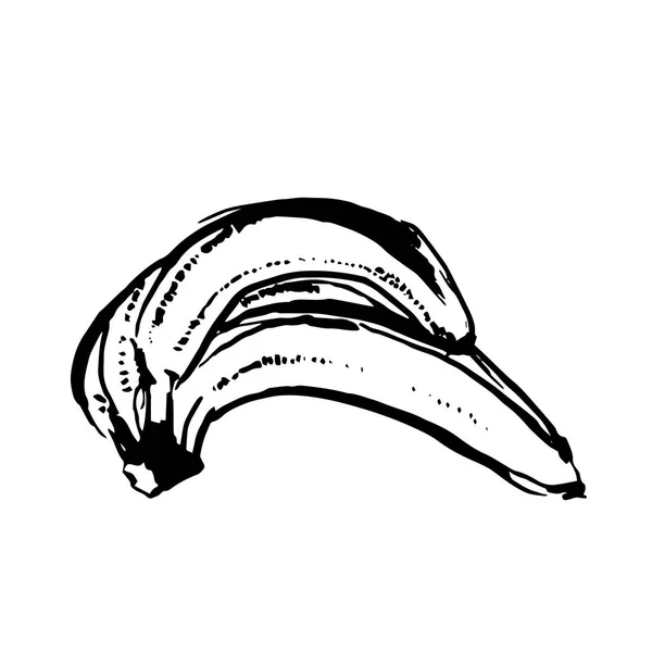 Vettore disegnato a mano disegno di colore nero di banana su sfondo bianco — Vettoriale Stock