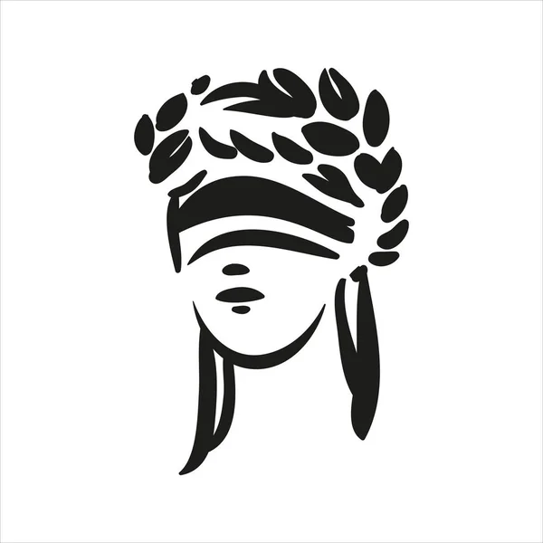 Sentado símbolo de la justicia Themis cara vector línea arte ilustración sobre fondo blanco — Archivo Imágenes Vectoriales