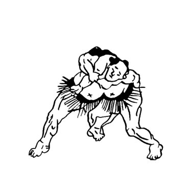 El çizimi sumo güreşçileri mücadele adam beyaz zemin üzerine çekilmiş.