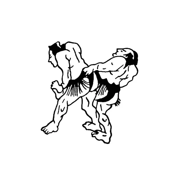 手が白い背景の上戦う力士大相撲男のイラストを描いた — ストックベクタ