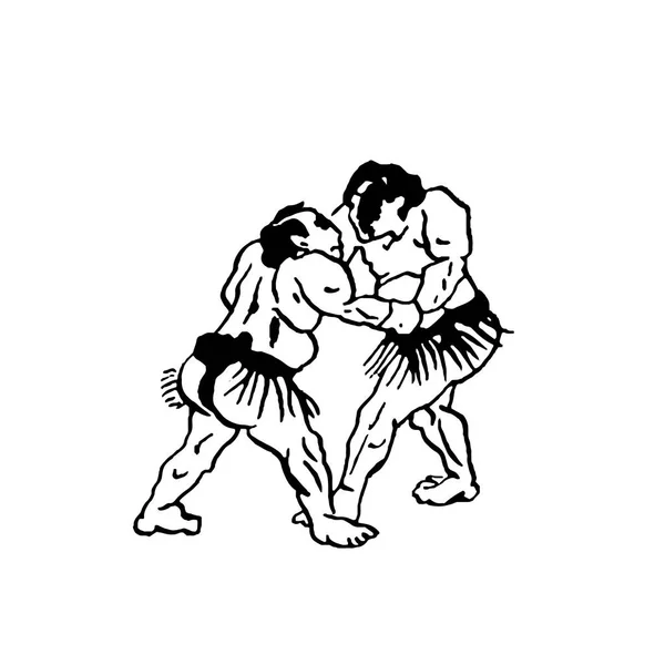 Ilustración dibujada a mano de luchadores de sumo hombre lucha sobre fondo blanco — Archivo Imágenes Vectoriales