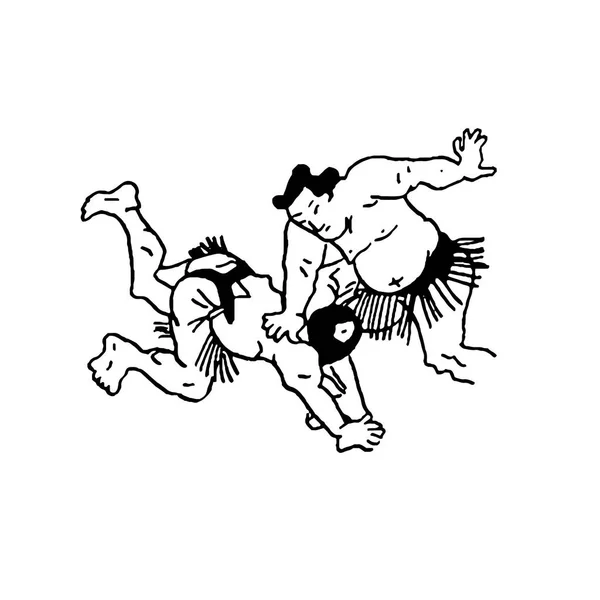 Ilustración dibujada a mano de luchadores de sumo hombre lucha sobre fondo blanco — Archivo Imágenes Vectoriales