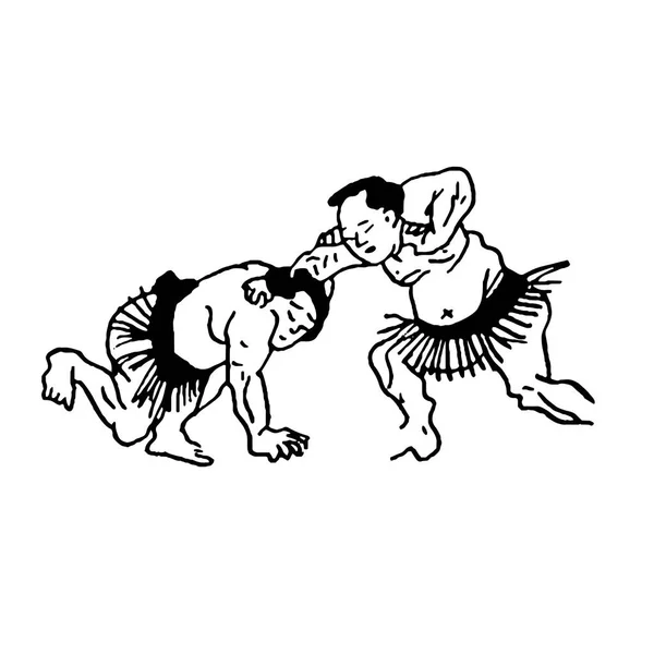 Ручная иллюстрация борьбы борцов сумо на белом фоне — стоковый вектор