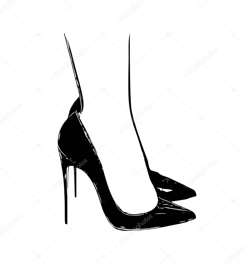 Vector woman feet in high heels icon illustration. Foot symbol on white background