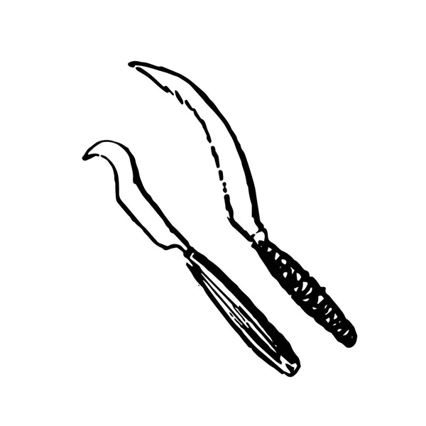 Kézzel rajzolt vázlat native afrikai fegyver fekete-fehér háttér — Stock Vector