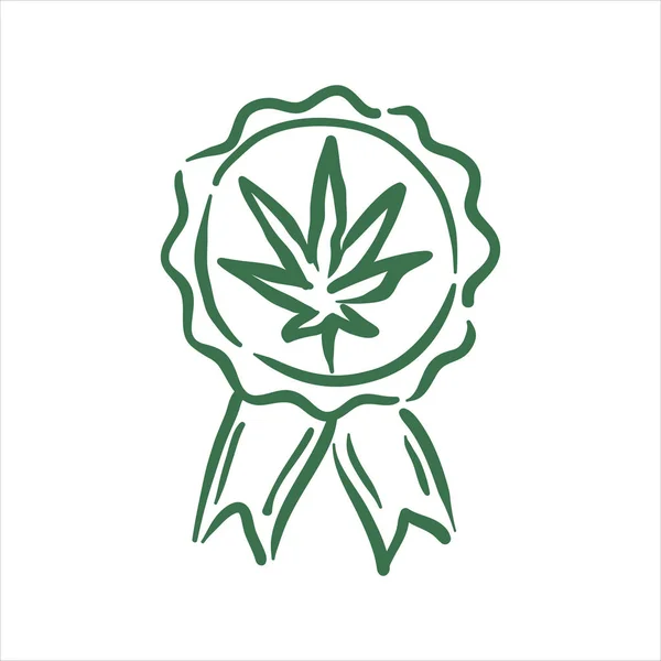 Vector mão desenhada cannabis qualidade carimbo ilustração no fundo branco — Vetor de Stock