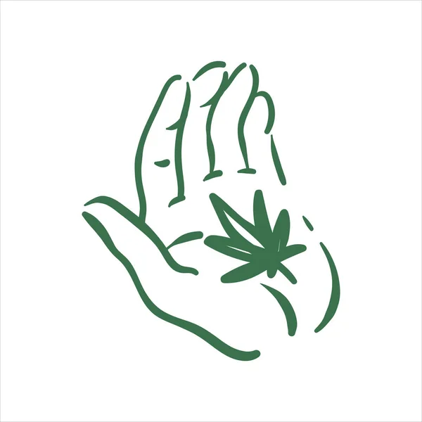 Vector hand drawn cannabis in hand illustration on white background — Stock Vector