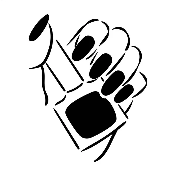 Ilustración dibujada a mano vectorial de manicura y esmalte de uñas en manos de mujer — Vector de stock