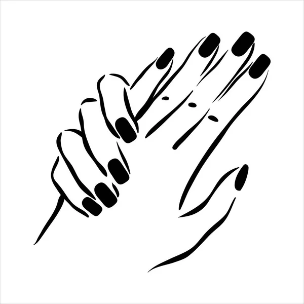 Ilustración dibujada a mano vectorial de manicura y esmalte de uñas en manos de mujer — Vector de stock