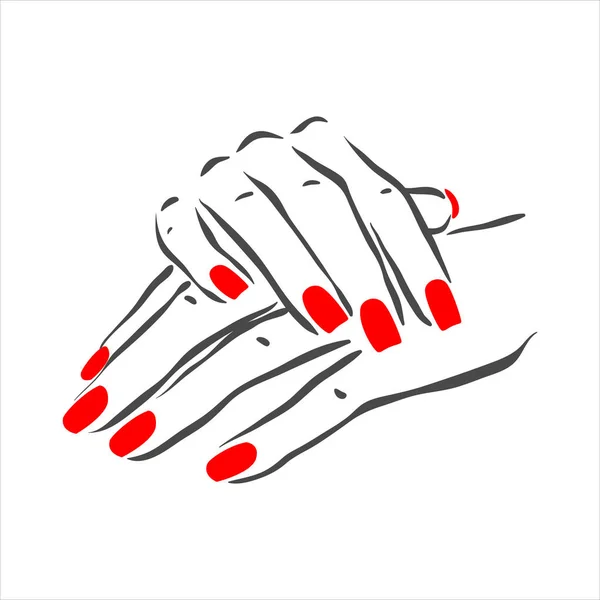 Illustrazione disegnata a mano vettoriale di manicure e smalto sulle mani della donna — Vettoriale Stock